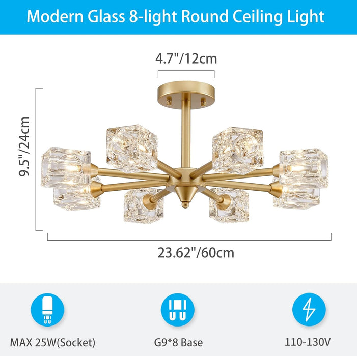 Goldtone Eight Light Sputnik Flush Mount Chandelier