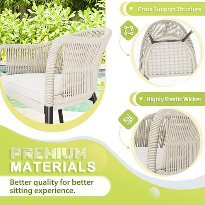 3 Piece Patio Set Outdoor Wicker Patio Chairs with Coffee Table & Cushions Bistro Conversation Set Porch Furniture for Patio, Balcony, Deck, Backyard