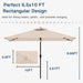 6.5 X 10Ft Rectangular Patio Umbrella with Solar Lights, 16 LED Lighted Market Umbrella with Push-Button Tilt and Crank, 6 Sturdy Iron Ribs for Garden, Deck, Pool, Beige