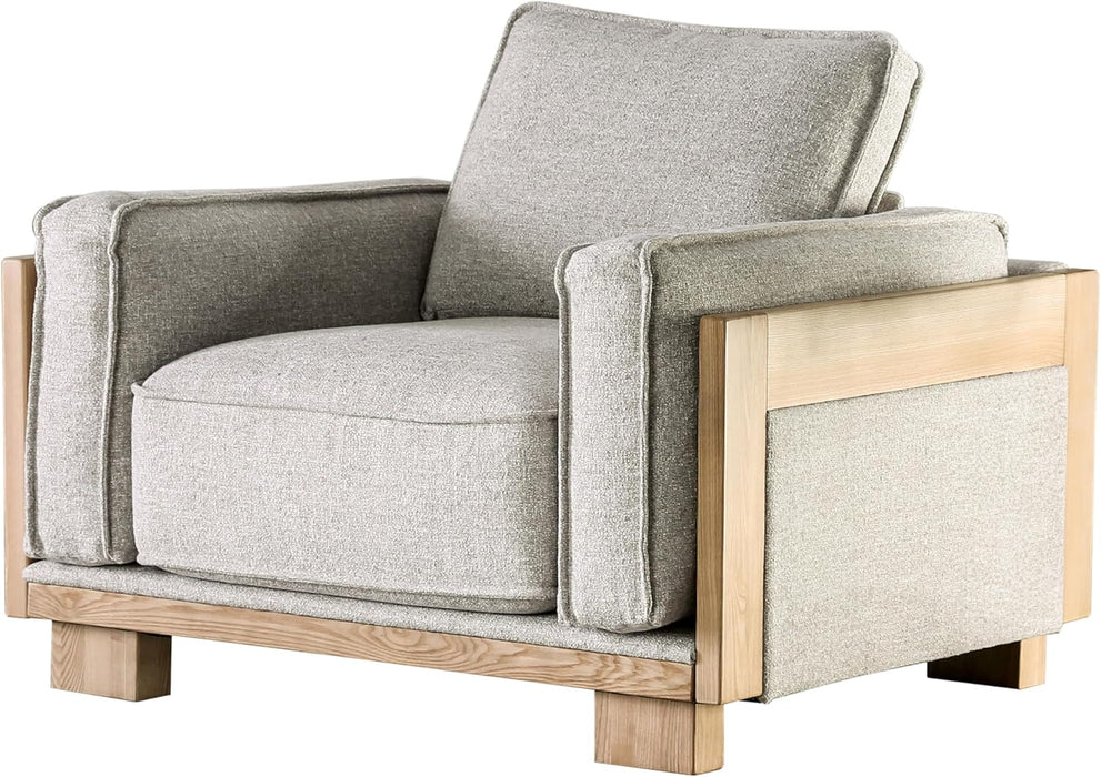 Oran Modern 3-Piece Fabric Upholstered Sofa Set with Track Arms and Reversible Loose Pillow Backs for Living Room, Home Office, Apartment, Light Brown and Natural