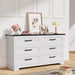 Dresser for Bedroom, Farmhouse 6 Drawers Dresser, Chest of Drawer Chest, Multi-Tier Clothing Storage Cabinet, White and Black