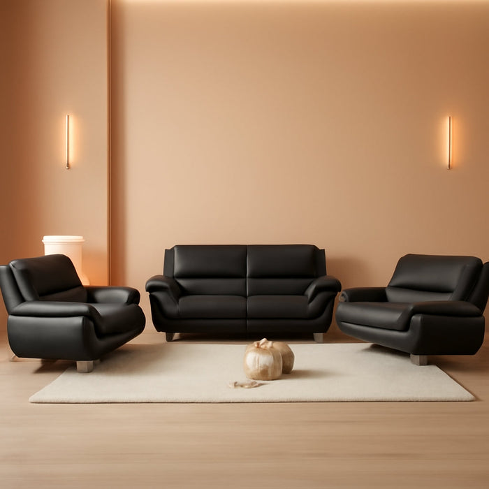 Living Room Furniture Set, Faux Leather Sofa Couch Set, 3 Pieces Modern Sofa Set for Living Room/Apartment/Office (Black)