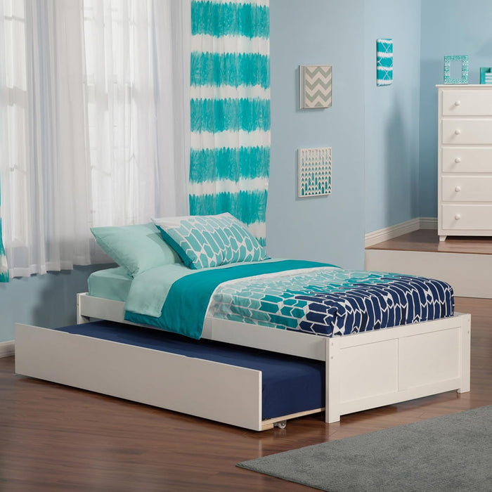 Concord Twin Size Platform Bed with Footboard & Twin Trundle in White