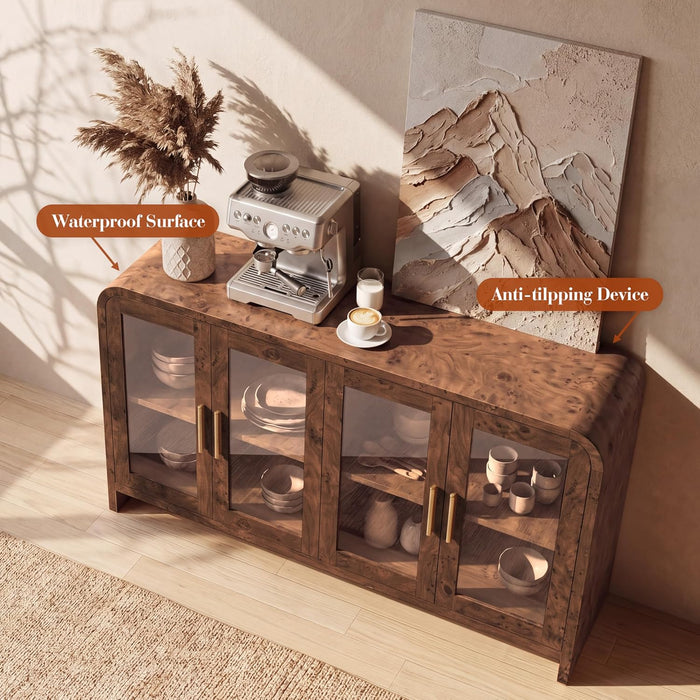 60" Curved Modern 4-Door Sideboard, Buffet Cabinet with Storage