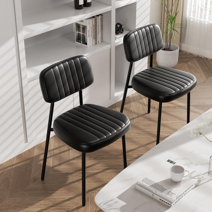 Dining Chairs Set of 4, Modern Faux Leather Dining Chairs with Thick Cushions Seat Back and Metal Legs, Comfy Upholstered Kitchen Chairs for Dining Living Room (Black)