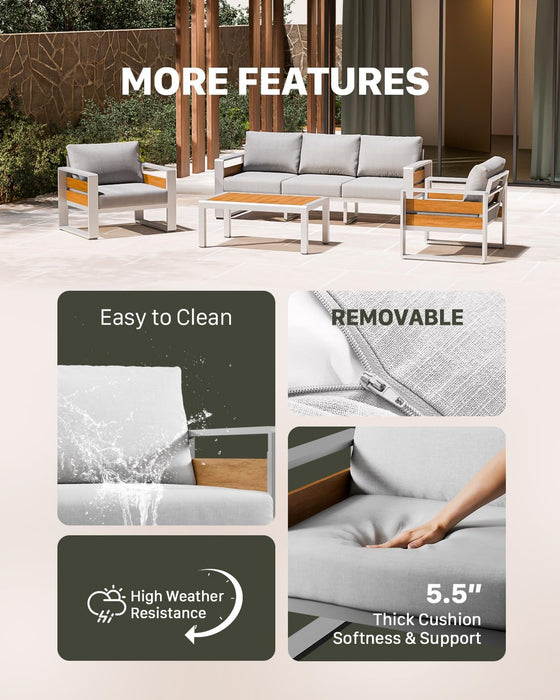 Aluminum Outdoor Patio Furniture Set with Coffee Table, 2 Seats Patio Conversation Sets with Washable Thick Cushions, Outdoor Sectional for Porch, Backyard, Deck, Garden & Poolside, Silver