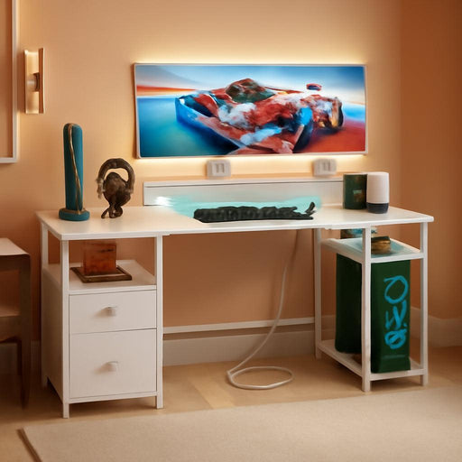 SixtyOneInch Computer Desk LED Illumination White Finish