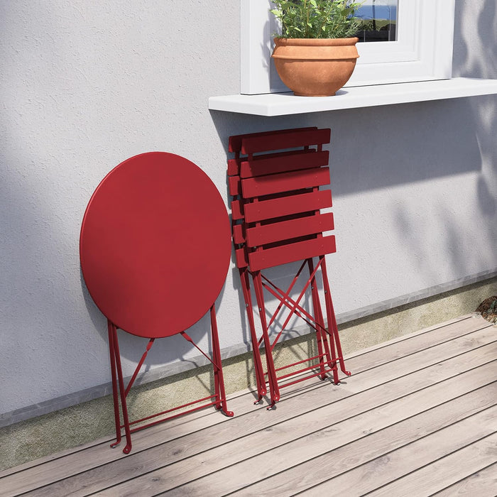 3-Piece Bistro Set Folding Outdoor Furniture Sets with Premium Frame Portable Design for Bistro & Balcony (Red with Cushion)