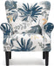 Modern Accent Chair,High Back Armchair,Upholstered Fabric Button Single Sofa with Wooden Legs for Living Room,Bedroom,Blue Leaves