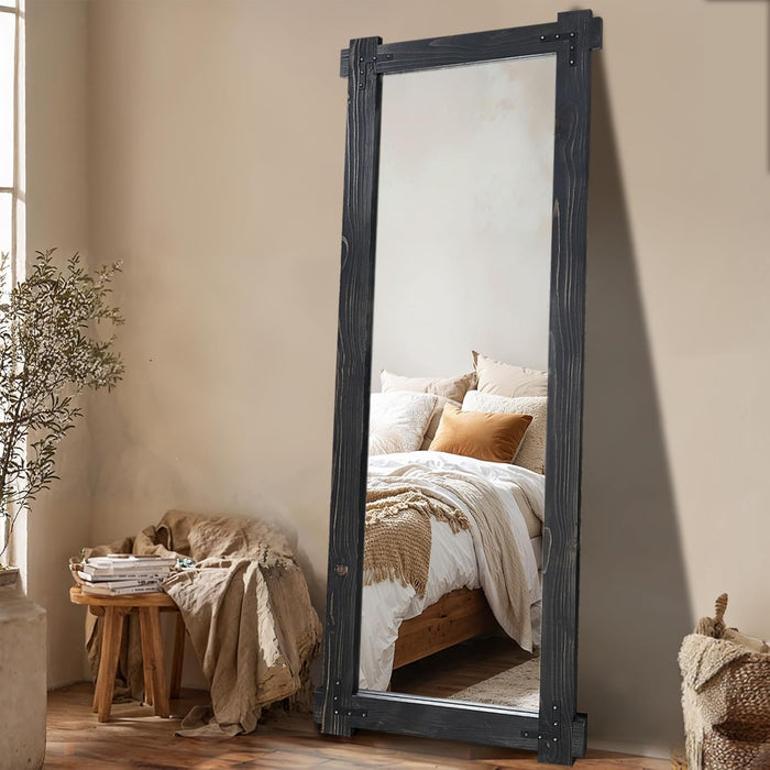 65x24Inch Black Full Length Mirror SolidPine Frame
