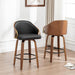 26" Swivel Counter Height Barstools Set of 2, Black Leather Bar Stools Mid Century Modern Bar Chairs with Wood Legs and Golden Arms for Kitchen Dining Pub Cafe
