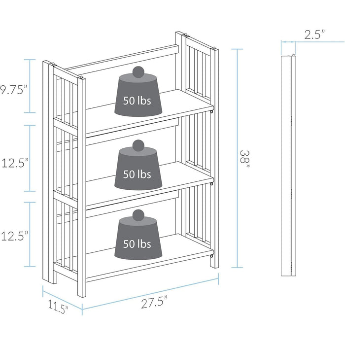 3-Shelf Folding Stackable Bookcase (27.5" Wide)-Honey Oak