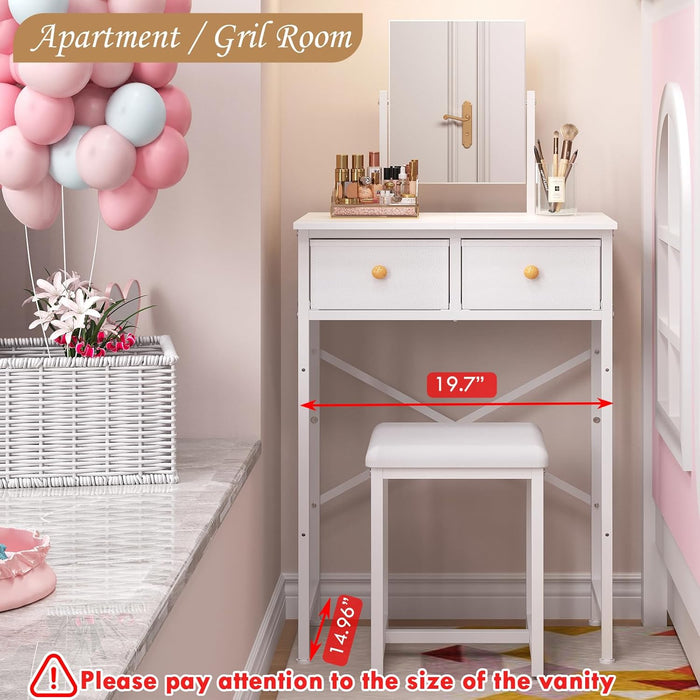 White Contemporary Vanity Desk Featuring Deluxe Mirror