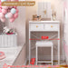 White Contemporary Vanity Desk Featuring Deluxe Mirror