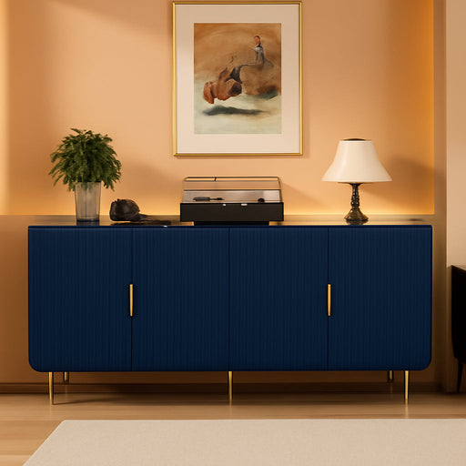 65" Fluted Sideboard Buffet Cabinet with Storage, Blue | Console Cabinet with 4 Doors & Adjustable Shelves, Modern Buffet Table for Kitchen Dining Living Room Hallway‌ Entryway