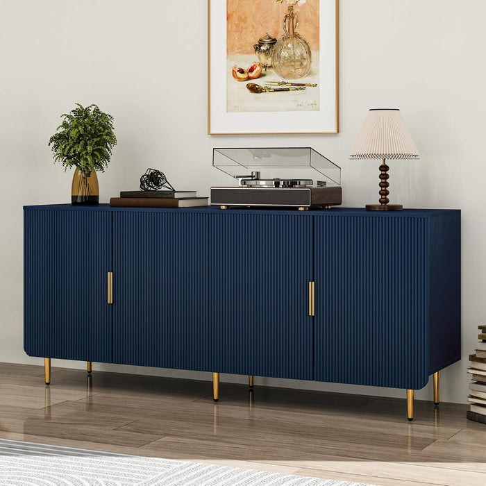 65" Fluted Sideboard Buffet Cabinet with Storage, Blue | Console Cabinet with 4 Doors & Adjustable Shelves, Modern Buffet Table for Kitchen Dining Living Room Hallway‌ Entryway