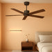 48" DC Ceiling Fan No Light - 5 Carved Solid Wood Blades, 6-Speed Reversible DC Motor, Ceiling Fan without Lights for Living Room Bedroom Kitchen Patio, Indoor and Outdoor, Black and Walnut