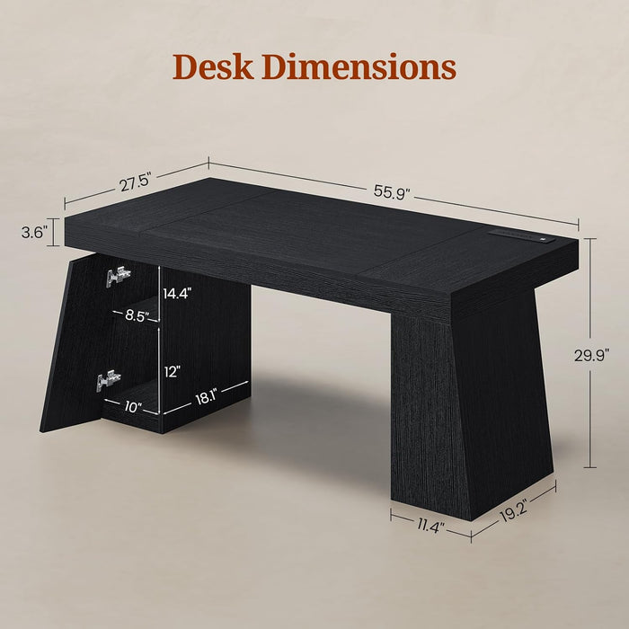 55.9" Executive Desk with Storage & Power Outlets, Home Office Desk