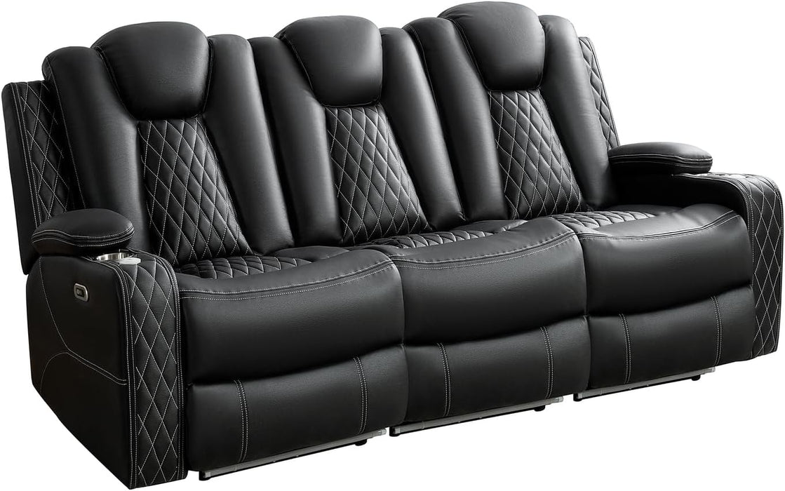 Living Room Furniture Set, Power Reclining Sofa Set, Air Leather Recliners with Built-In USB Ports and Storage Console, LED Reclining Couch Set for Living Room (Black, Sofa and Chair)