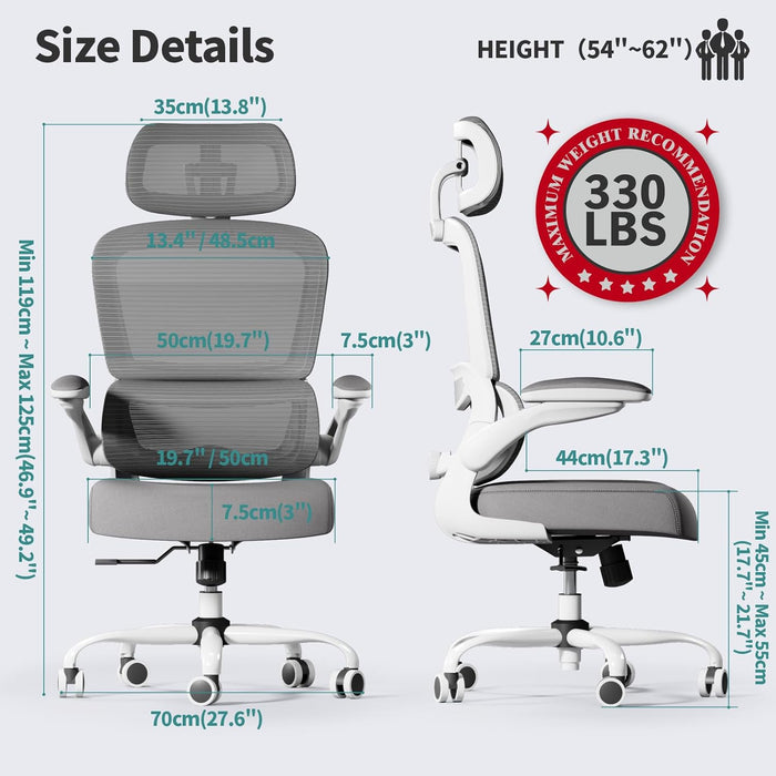 Ergonomic Office Chair Height Adjustable White Backrest