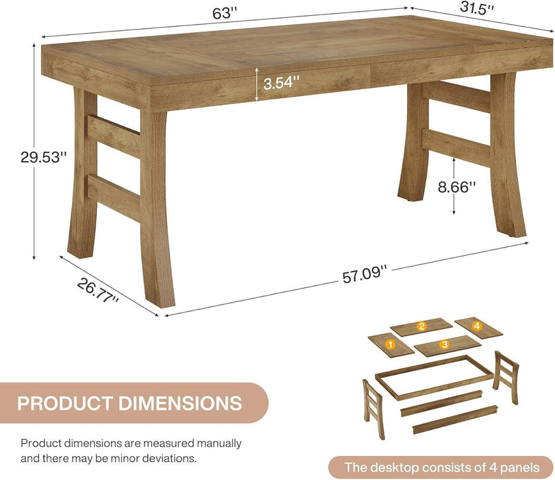63-Inch Dining Table for 4-6 People, Farmhouse Rectangular Large Kitchen Dinner Eating Table with Sturdy Legs for Home Kitchen, Dining Room, Light Brown