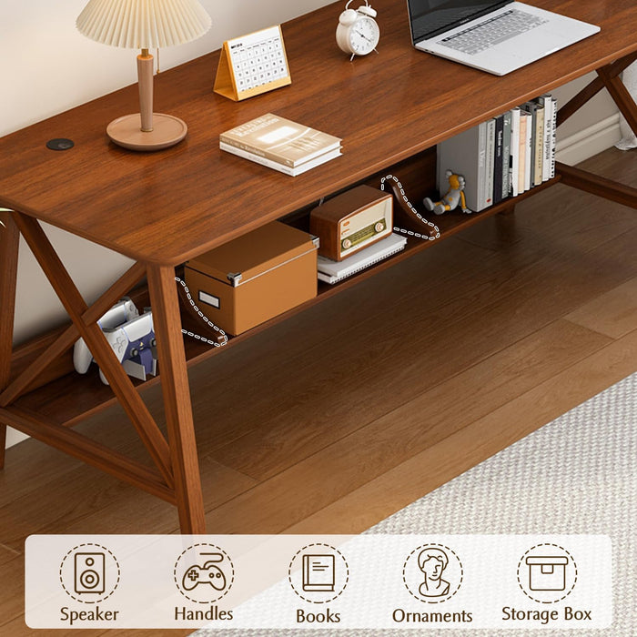 Extra Long Writing Desk with Bookshelf, 47" Wx16 Dx30 H, Walnut