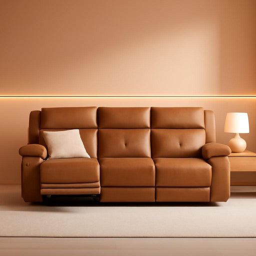 Genuine Leather Power Recliner Sofa, 3 Seater Wall Hugger Reclining Sofas with Power Headrest, USB & Typec Ports, Electric Recliner Couch Set for Living Room, Saddle Brown