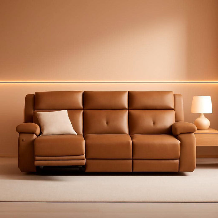 Genuine Leather Power Recliner Sofa, 3 Seater Wall Hugger Reclining Sofas with Power Headrest, USB & Typec Ports, Electric Recliner Couch Set for Living Room, Saddle Brown