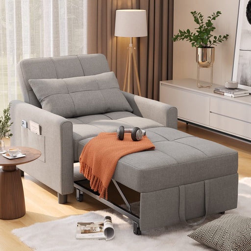 Recliner Chair,  Convertible Futon Sofa Bed with Pull Out Couch for Living Room, Bedroom, Light Gray