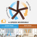 48" DC Ceiling Fan No Light - 5 Carved Solid Wood Blades, 6-Speed Reversible DC Motor, Ceiling Fan without Lights for Living Room Bedroom Kitchen Patio, Indoor and Outdoor, Black and Walnut