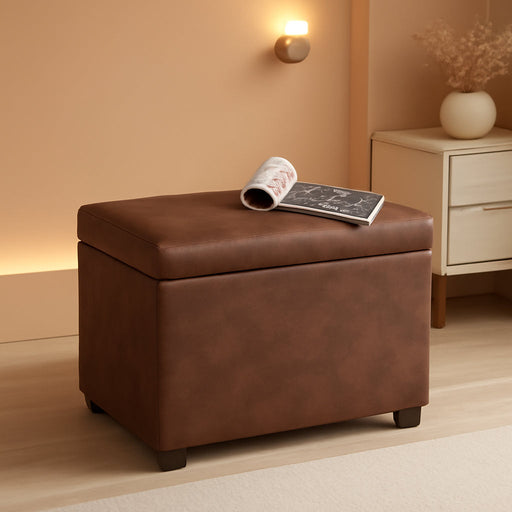 24" Leather Storage Ottoman Bench, Rectangle Foot Rest Stool for Living Room, Bedroom, Entryway, Coffee