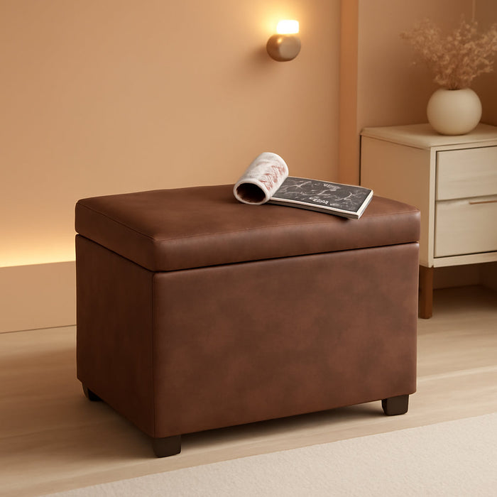 24" Leather Storage Ottoman Bench, Rectangle Foot Rest Stool for Living Room, Bedroom, Entryway, Coffee