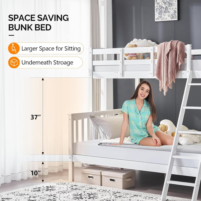 White Luxurious Hardwood SpaceSaving Bunk Bed Twin