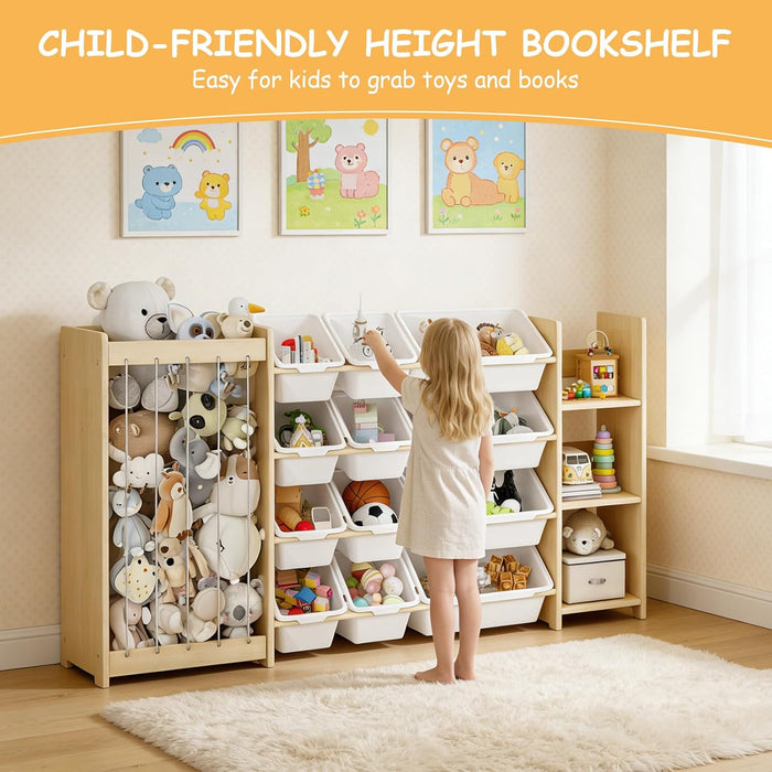 3-In-1 Toy Storage Organizer, Stuffed Animal Holder, 12 Bins