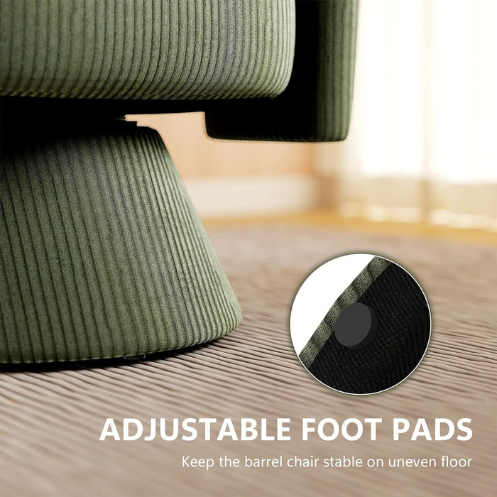 Green Corduroy 360 Degree Swivel Armchair Cushioned