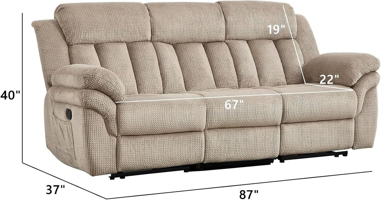 Recliner Sofa Set, Manual Reclining Sofa with Overstuffed Armrest for Living Room,Bedroom Furniture,Office,3 Seat Light Brown