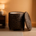 17" round Storage Ottoman with Lid - Espresso, Handwoven Water Hyacinth Footstool for Living Room, Bedroom, Bathroom, Home Office