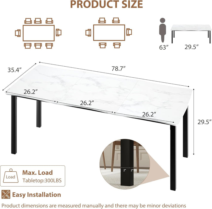 PremiumGrade 79Inch Dining Table Iron Legs MarbleTop