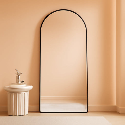 30"X71" Arched Full Length Mirror, Black Large Floor Mirror with Aluminum Alloy Frame Standing Hanging or Leaning Wall-Mounted Mirror, Vanity Mirror for Living Room and Bedroom