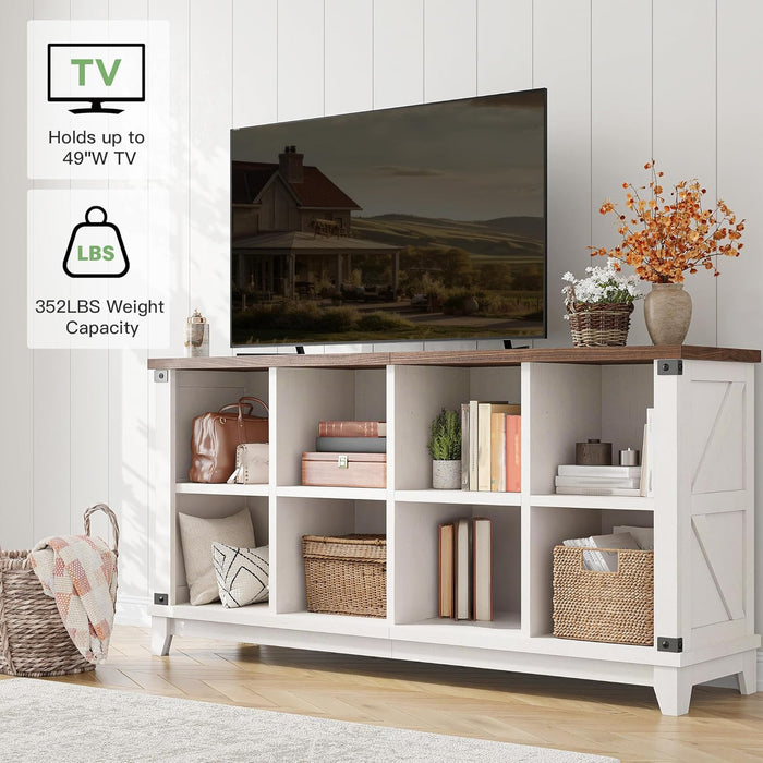 8-Cube Storage Organizer, Farmhouse Bookshelf, Display Shelf for Living Room, Bedroom, Home Office, White