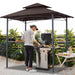 8'X 5' Grill Gazebo Shelter, Double Tier Outdoor BBQ Gazebo Canopy with LED Light(Brown)