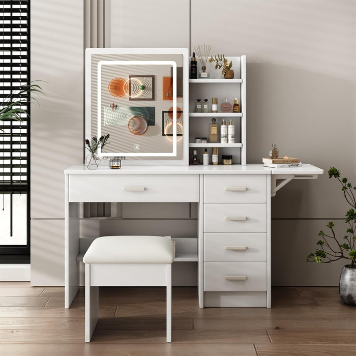White Makeup Vanity Desk With Customizable Lighting