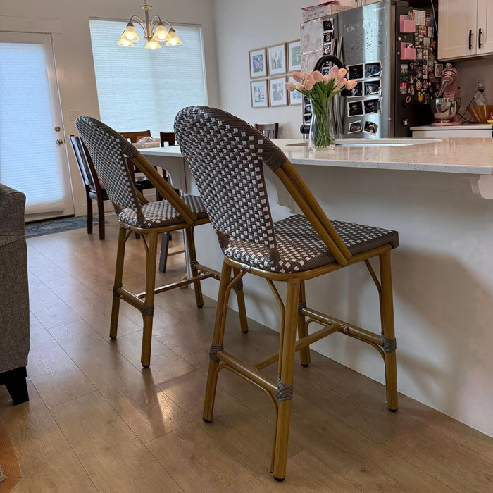 Oversized Counter Bar Stools Bamboo Print Set of 2,Grey White