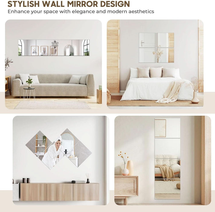 Four 14x12 Shatterproof Wall Mirror Tiles Adhesive