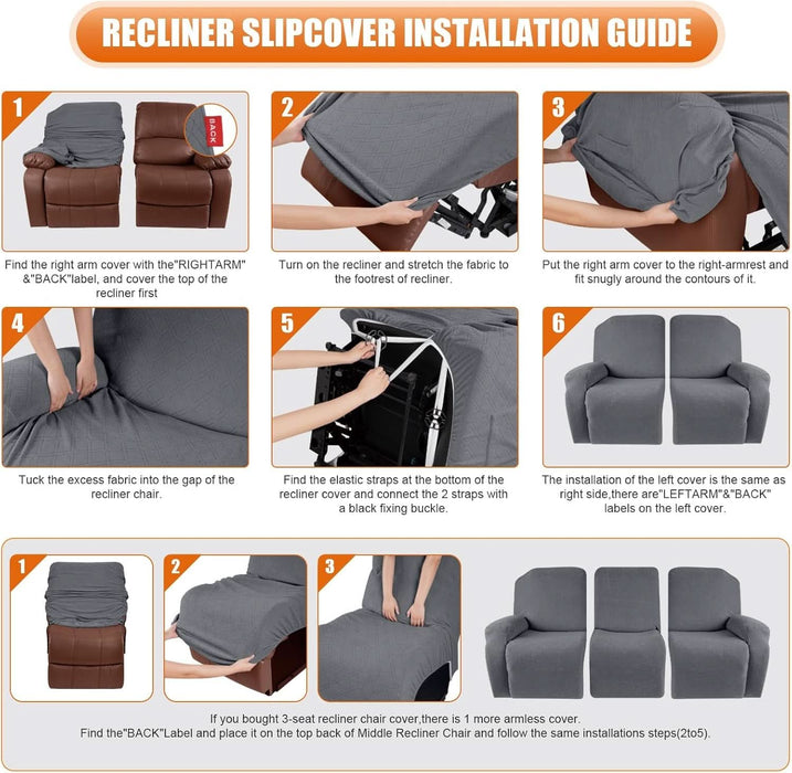 Recliner Cover, 3-Pieces Stretch Reclining Couch Covers with Pockets Reclining Sofa Slipcovers 3 Seater Soft Washable Furniture Protector for Dogs Cats(Dark Gray)