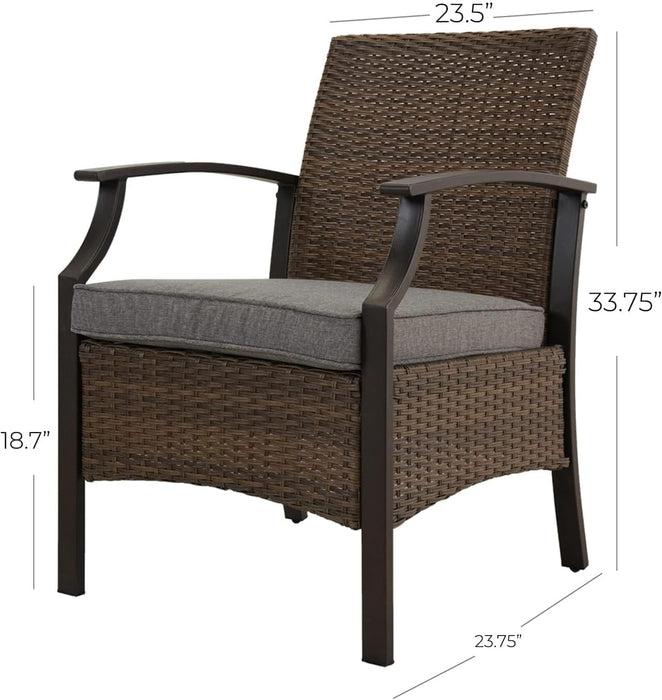 Outdoor Chairs Set of 2, Wicker Patio Seating with Olefin Cushion for Front Porch Small Balcony outside (Grey)