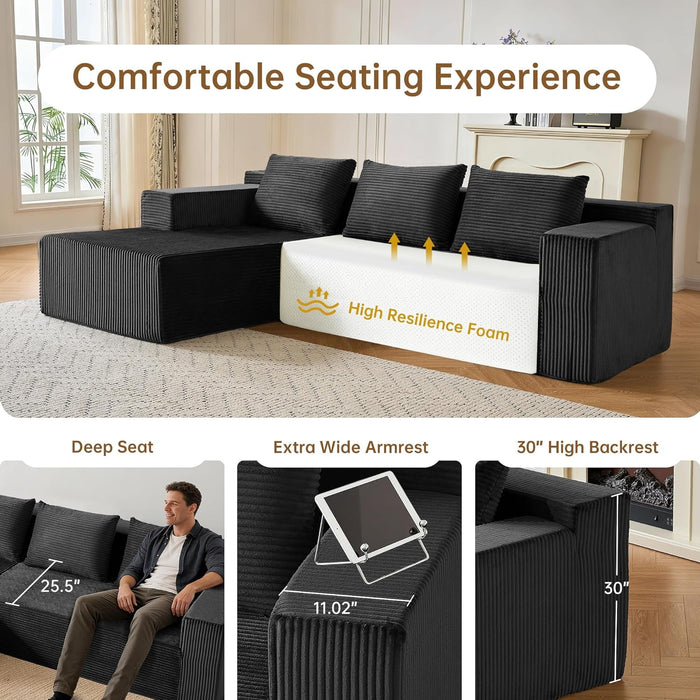 103-Inch UltraCorduroy Sectional Sofa With Left Chaise