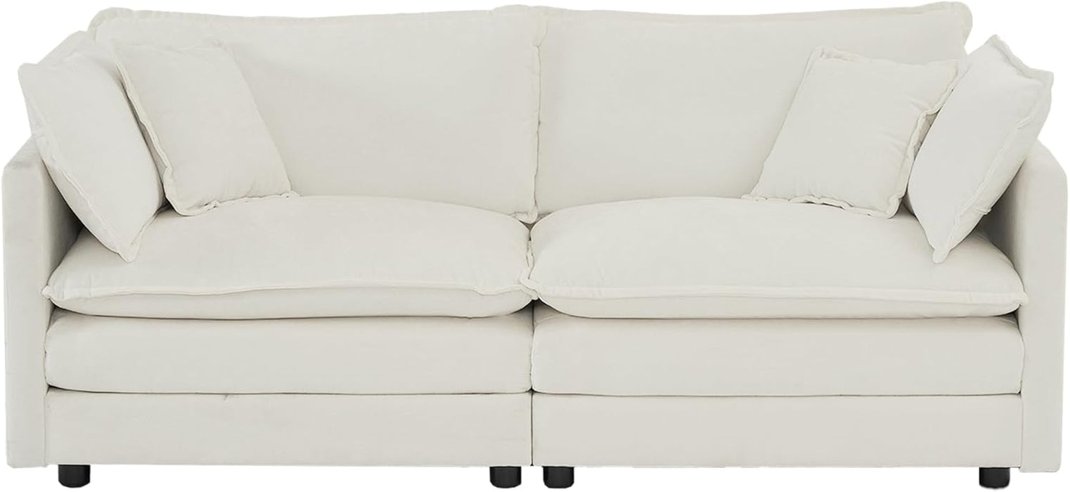 White Chenille Two Seater Upholstered Cozy Loveseat
