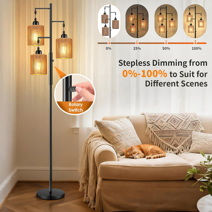 72 Inch Boho Floor Lamp HandwovenShade DimmableLighting