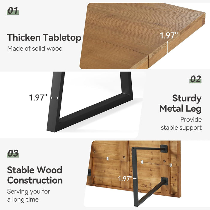 63" Industrial Executive Desk, Solid Wood Computer Laptop Desk with Strong Metal Legs, Study Writing Table Business Workstation for Home Office, Small Conference Table